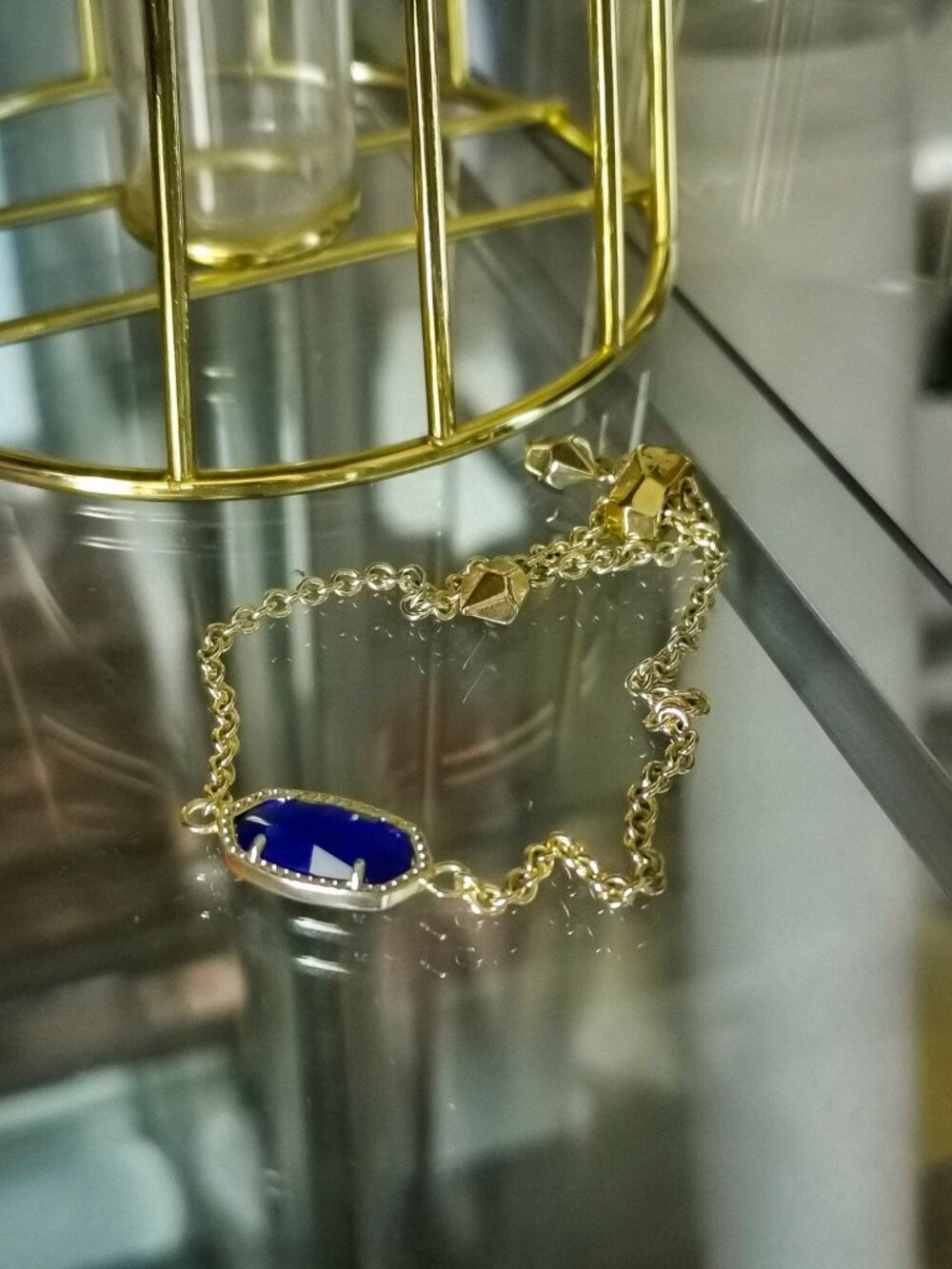 Kendra Scott - Elaina Cobalt Cat's Eye Gold Adjustable Chain Bracelet - NEW - Picture 2 of 3